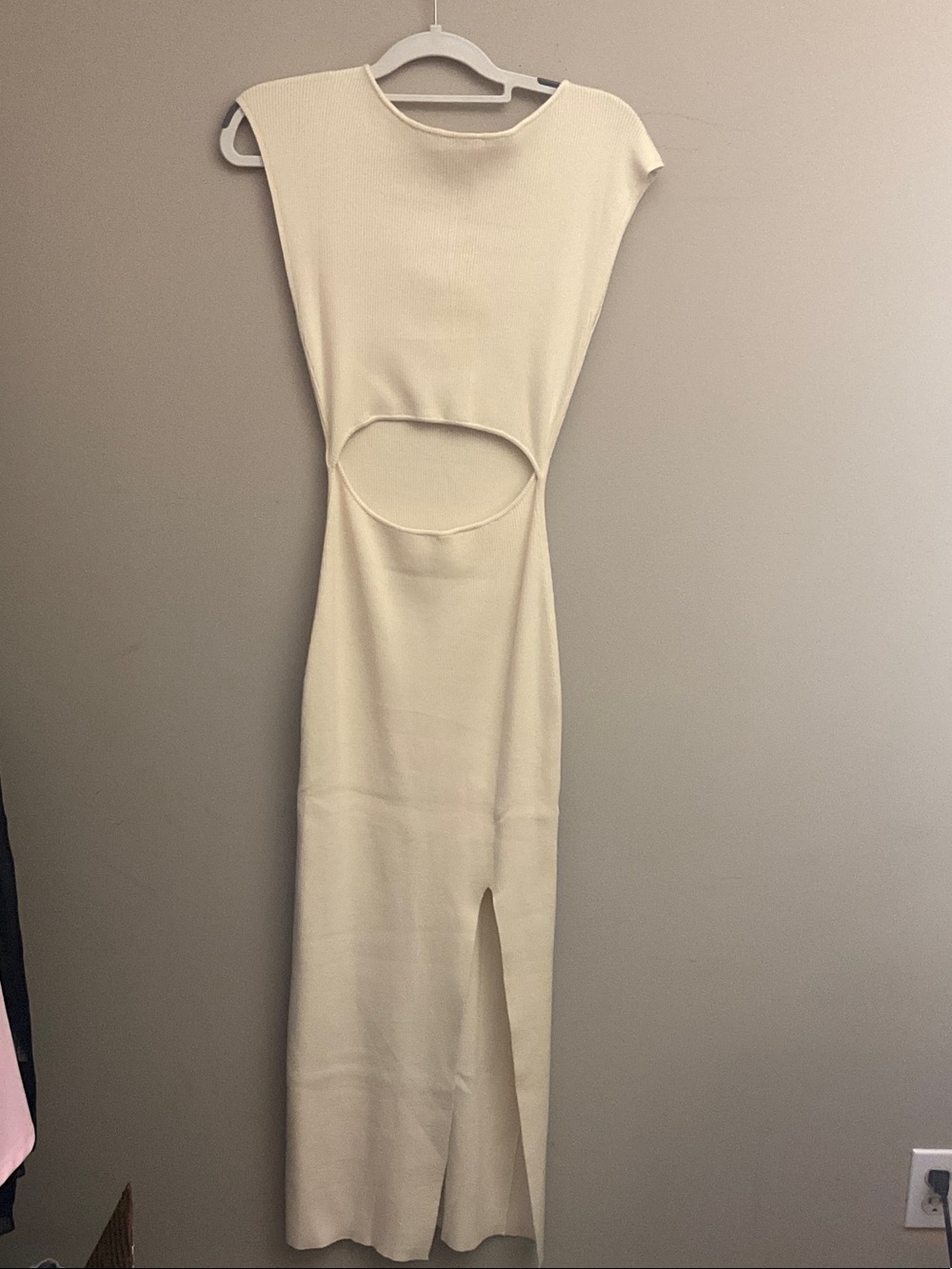 Cream Sleeveless Cutout Maxi Dress with Thigh Slit